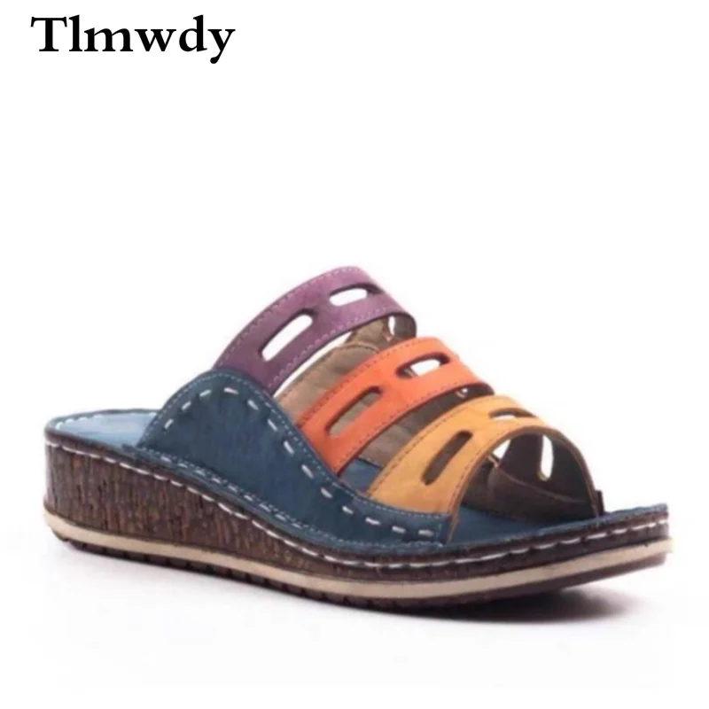 

Сандалии женские на плоской подошве, босоножки на танкетке в винтажном стиле, повседневные уличные пляжные туфли с открытым носком, лето, 2021