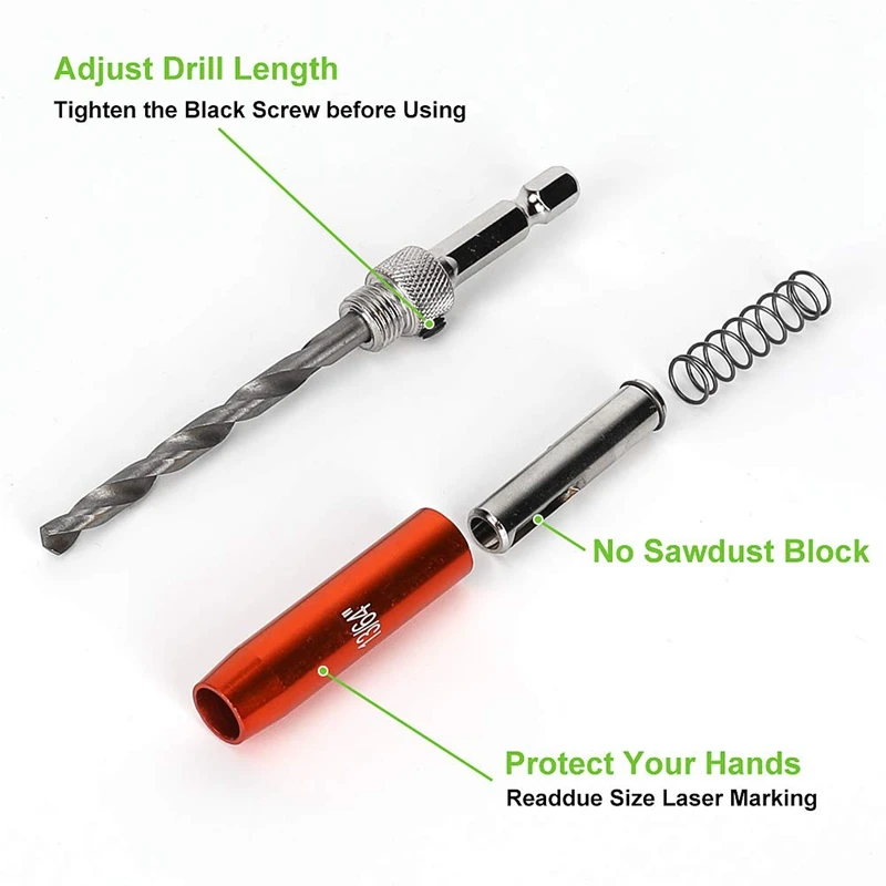 

9-Piece Self-Centering Drill Bit Set, Hexagonal Handle Self-Centering Hinge Drill Bit Tool for Woodworking Door Hinges