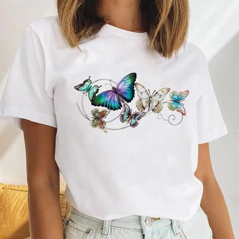 

Women Butterfly Short Sleeve New 90s Watercolor Casual Female Clothes Tops Print Ladies Tees Tshirt Cartoon Graphic T-Shirt