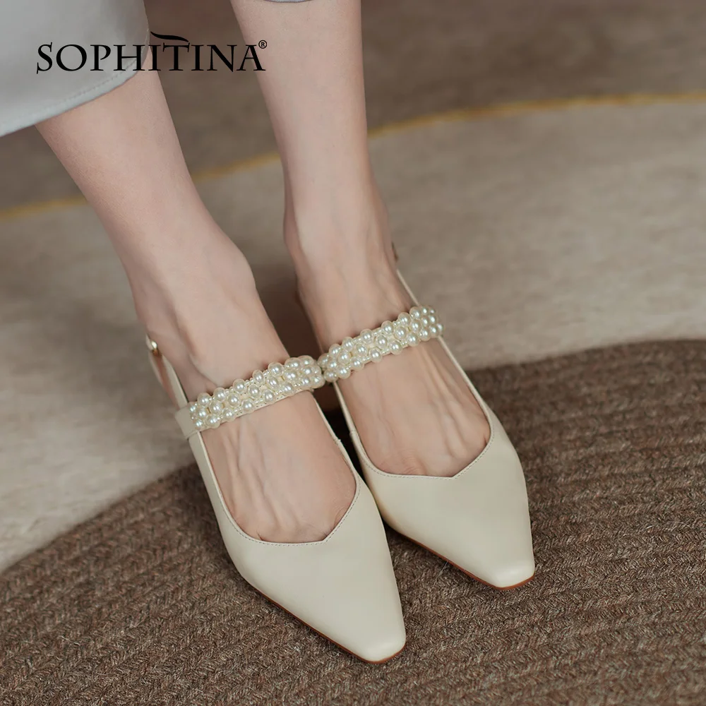 

SOPHITINA Sandals Summer Women Luxury Beaded Handmade Square Toe Shoes Shallow Mouth Back Strap Elegant Daily Ladies Shoes AO784