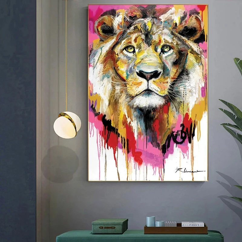 

Watercolor Abstract Lion Canvas Paintings on The Wall Art Animals Wall Pictures Pop Art Canvas Prints for Living Room Decor