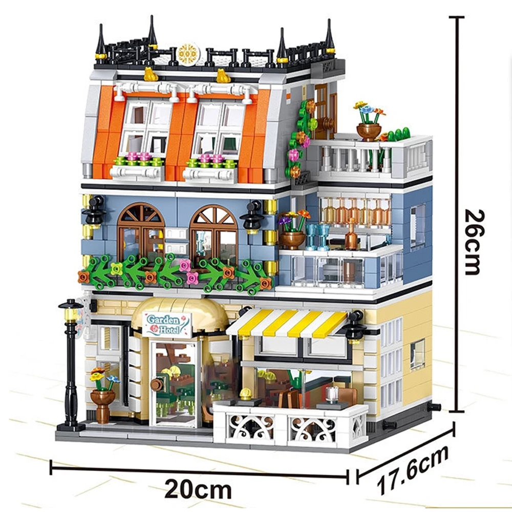 

Creator Expert Street View QL0940 Gardon Hotel 1316Pcs Model Modular Moc Building Blocks Bricks Grand Emporium Pet Book Shop