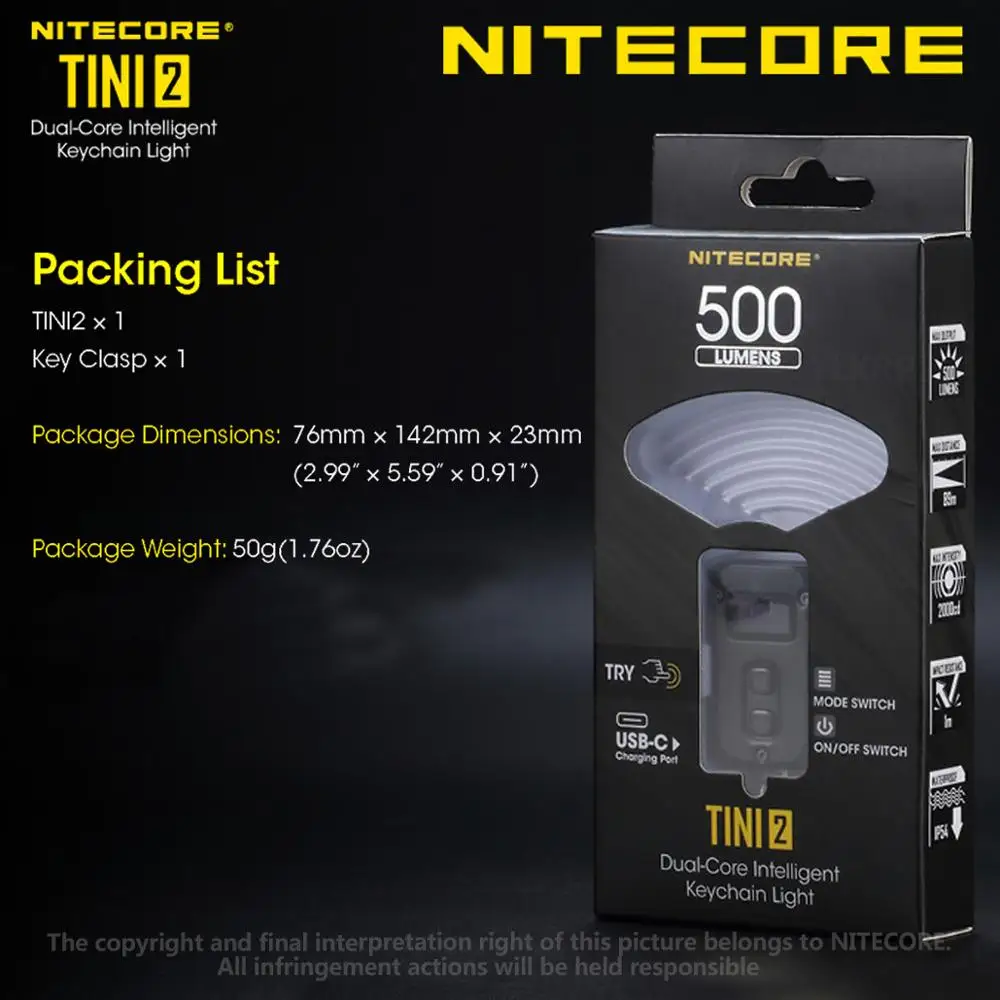 Двухъядерный смарт-светильник NITECORE TINI2 500 люмен OLED технология сна APC длительный