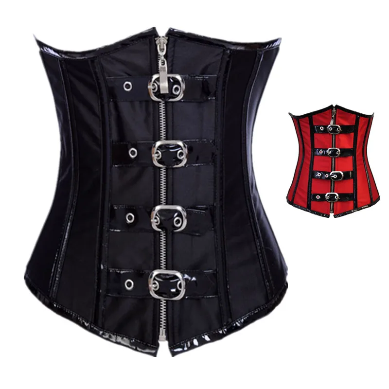

Fashion Steampunk Underbust Corsets and Bustiers PU Corset Top Faux Leather Gothic Punk Corselet Red Black Korsett