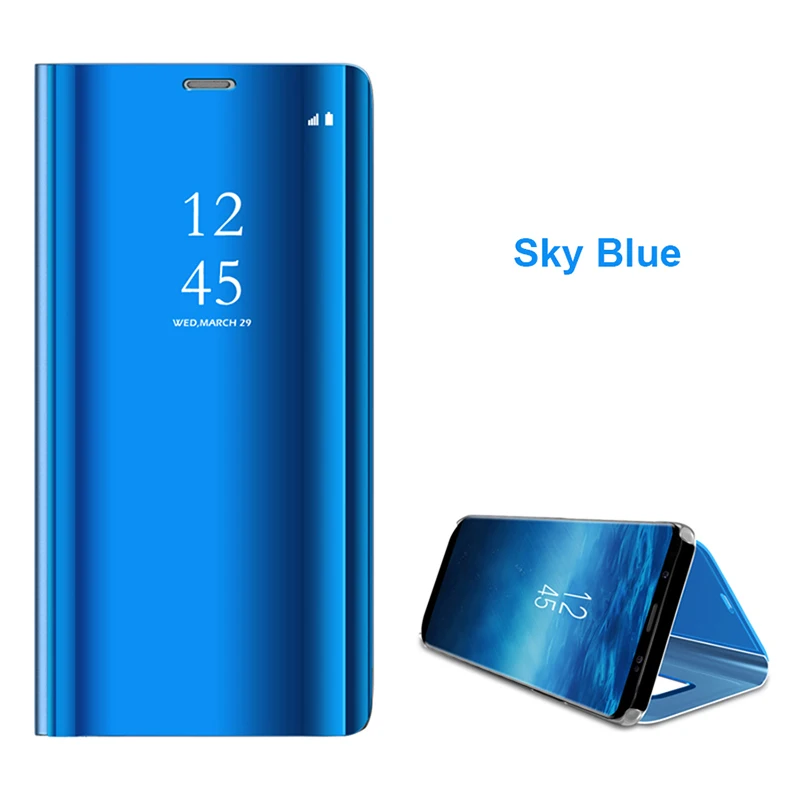 Sky Blue Умный зеркальный Чехол С Откидывающейся Крышкой для Huawei P20 Mate 20 Lite 10 Pro P10 P8 P9 Honor 10 8X9 8 7A 7C P Smart Y7 Y6 Y5 Prime Y9 - Цвет: Sky Blue