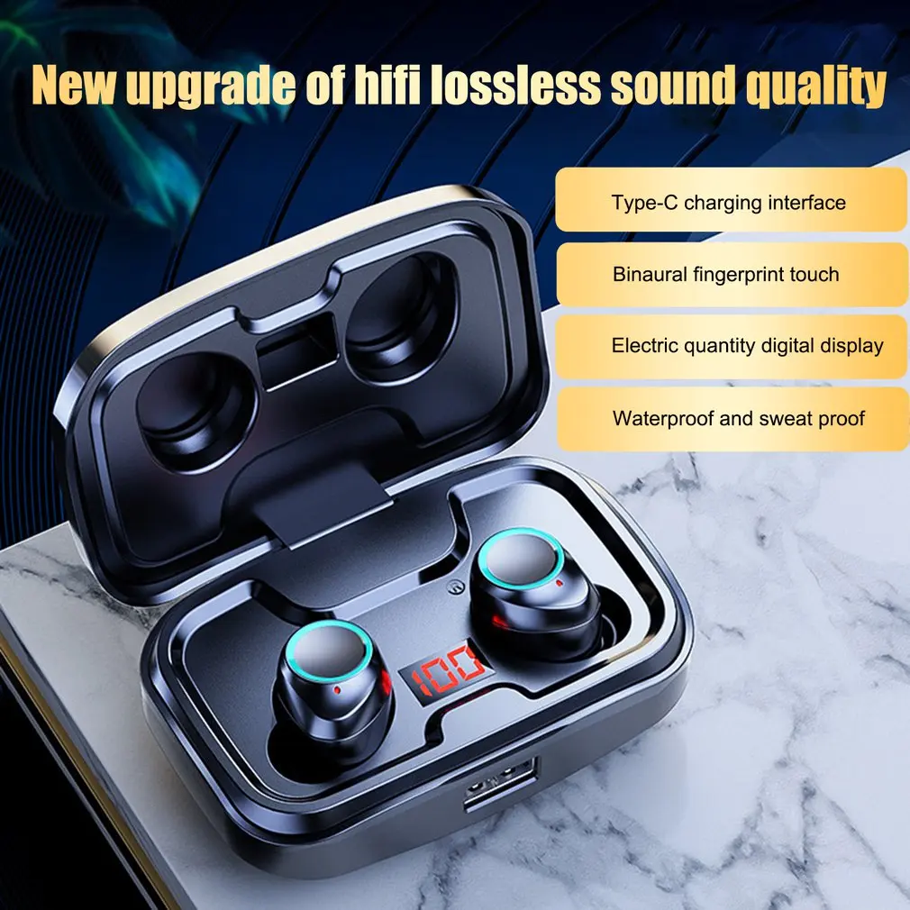 

TWS Bluetooth-compatible Earphones Wireless Headphones with Mic Sports Waterproof Touch Control Wireless Earbuds Headsets Fone