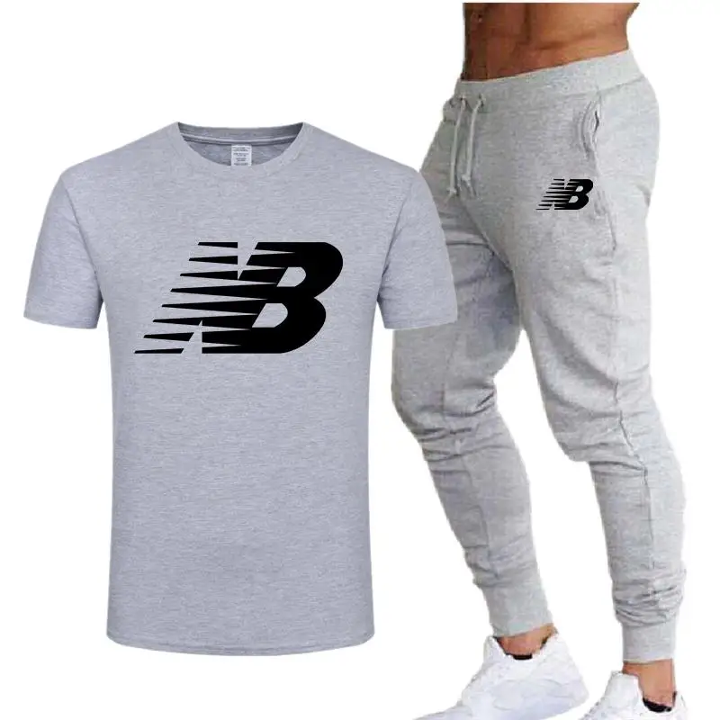 

2021 New Brand NB Printed Men's Stylish Cotton Short Sleeves + Quick-Dry Pants Two Piece Casual Sportswear Men's T-Shirt
