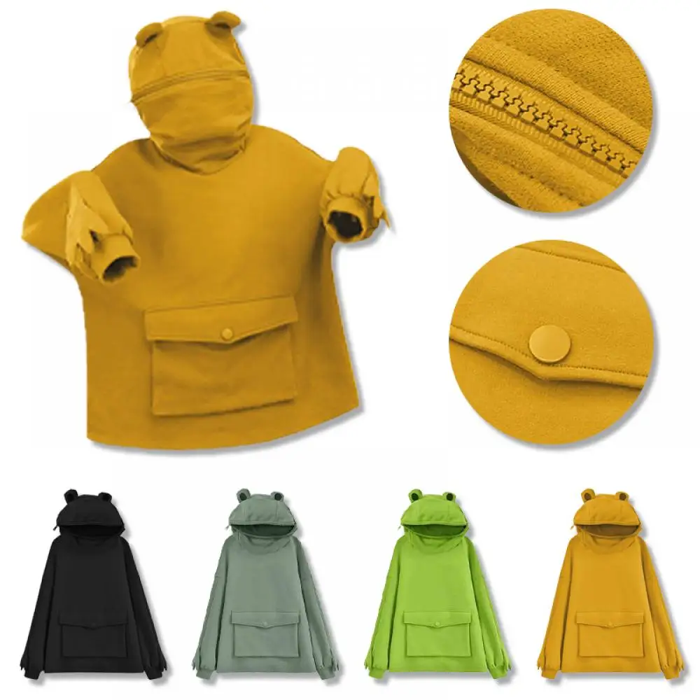

Cute Funny Frog Pullover Hoodies Oversize Loose Harajuku Sweet Girl Top Casual Couple Pocket Hooded Spring Autumn Sweatshirt