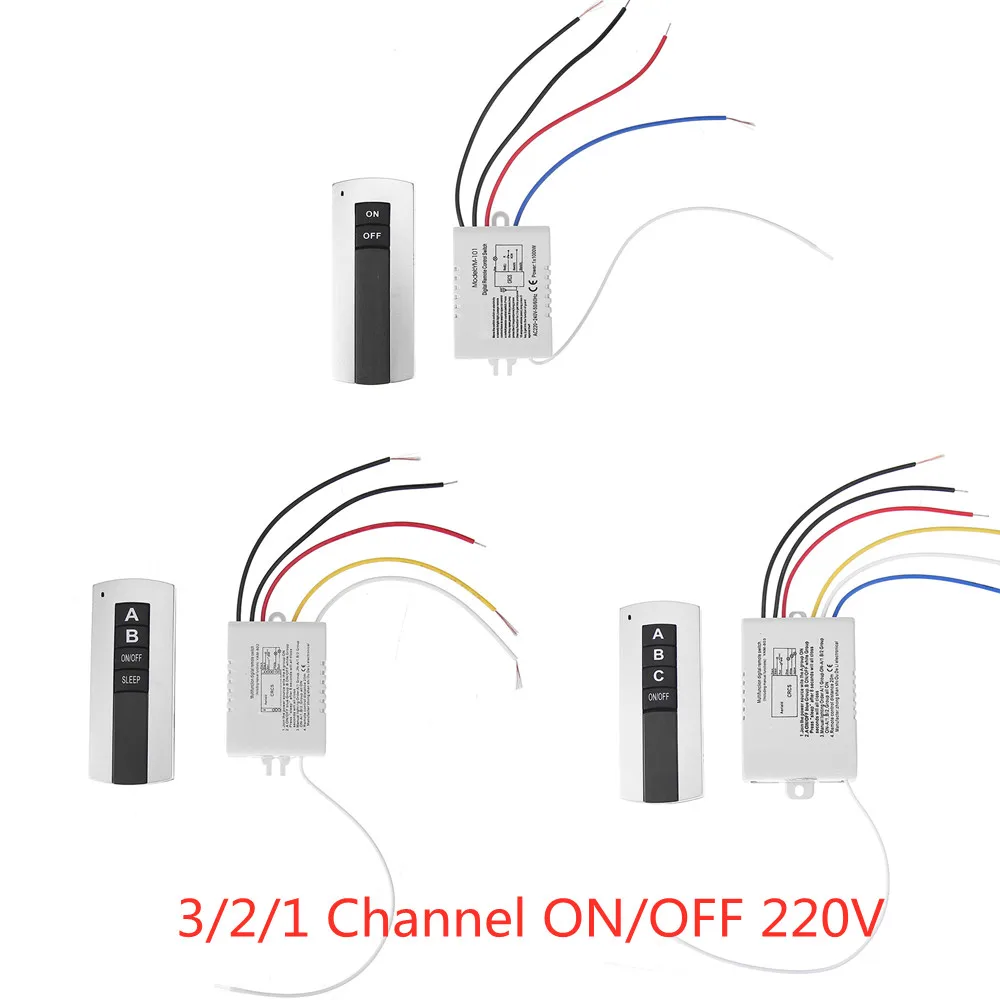 1/2/3 Channel ON/OFF 220V Wireless Remote Control Switch Receiver Transmitter for Lamp Light Electrical Equipments Drop Ship |