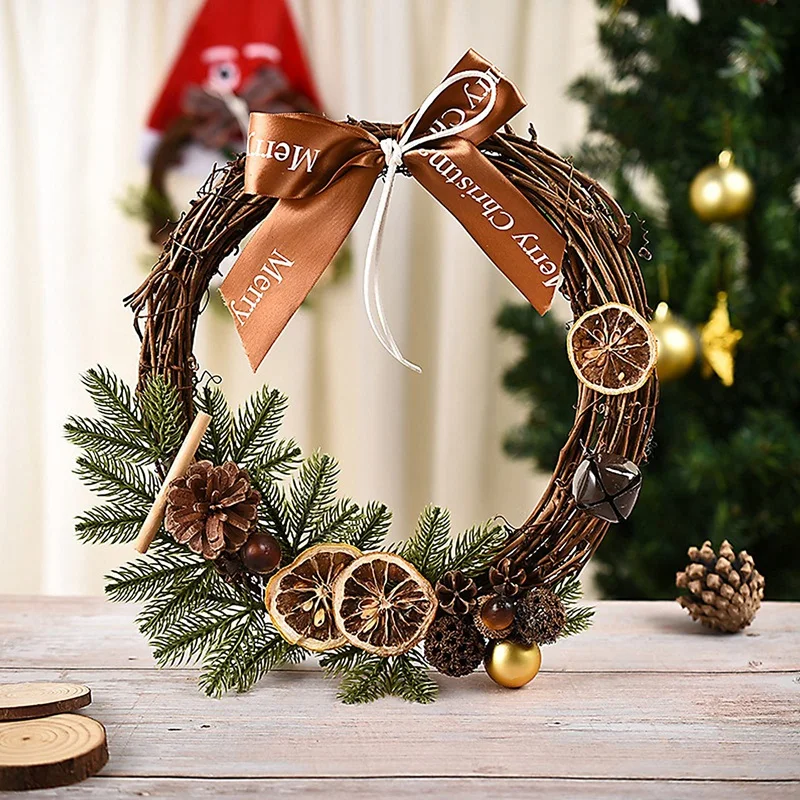 

Creative Lemon Vine Ring Pendant Xmas elements Wreaths Circle Xmas Door Hanger Pendant Christmas Door Rattan Wreath