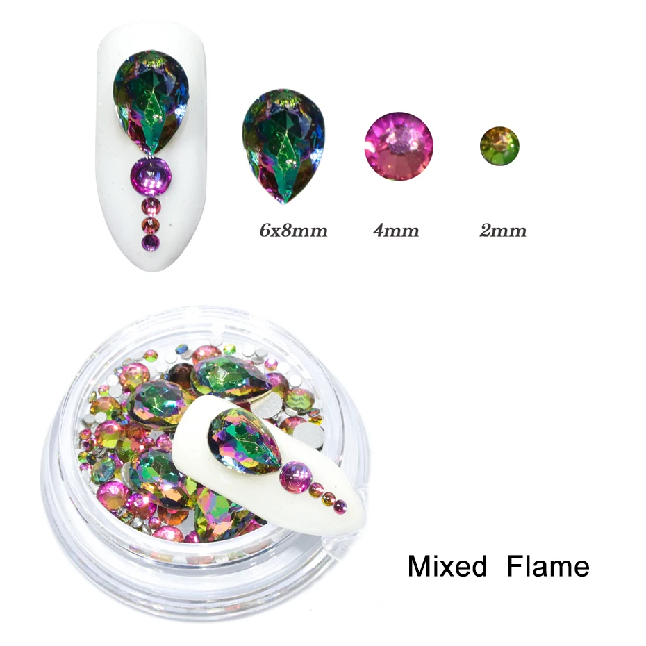 Mixed Flame 1 коробка AB Стразы кристаллы для ногтей драгоценные камни стразы смешанной формы бриллианты лунный свет пламя капля круглый дизайн ногтей украшения BE070-1 - Цвет: Mixed Flame