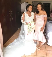 south african lace mermaid wedding dress robe de mariage romantic long sleeves cheap wedding bridal gowns vestidos de novia