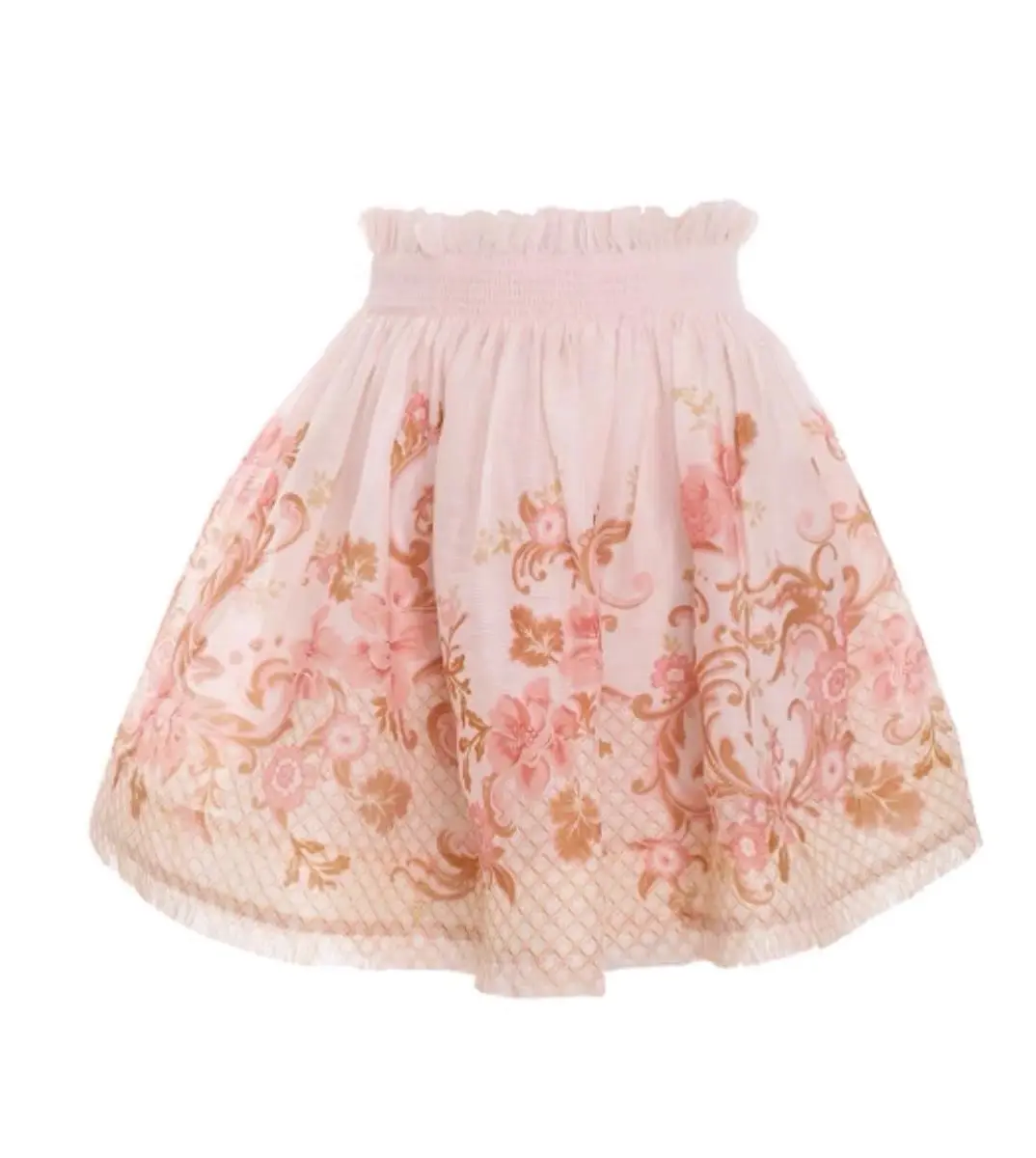 

New Women's Silk Linen Floral Printed Mini Skirt Ball Gown Skirt