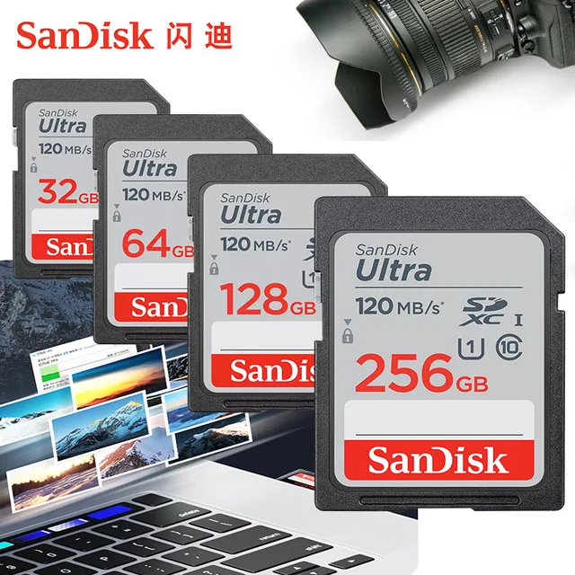 SanDisk Ultra Original SD card 32GB SDHC 64GB 128GB 256GB 512GB SDXC Class10 Memory Card C10 USH-1 Support for Camera Car DV SLR 3