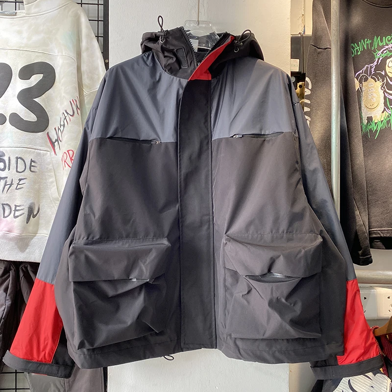 

Patchwork Windproof Waterproof Nylon Jacket Men 1:1 Best Quality Multi-pocket Jackets Chest Leather Fabric Down Women Coats