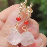 natural red agate crystal earrings eardrop 18k chain gift christmas hook women party ear stud cultured jewelry accessories