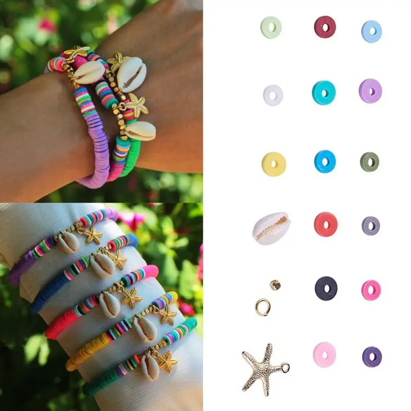 

DIY Jewelry Making Kit Mixed Polymer Clay Disc Shell Beads Pendants for Necklace 23GE