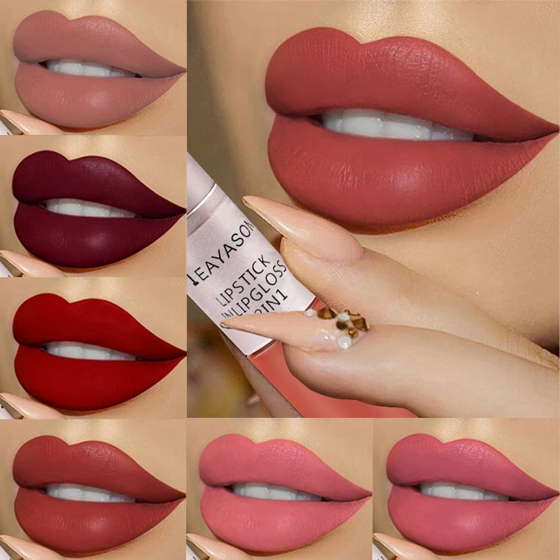 

1pcs Matte Velvet Lip Gloss Sexy Nude Liquid Lipsticks Long Lasting Waterproof Women Makeup Nonstick Cup Lip Tint Cosmetics