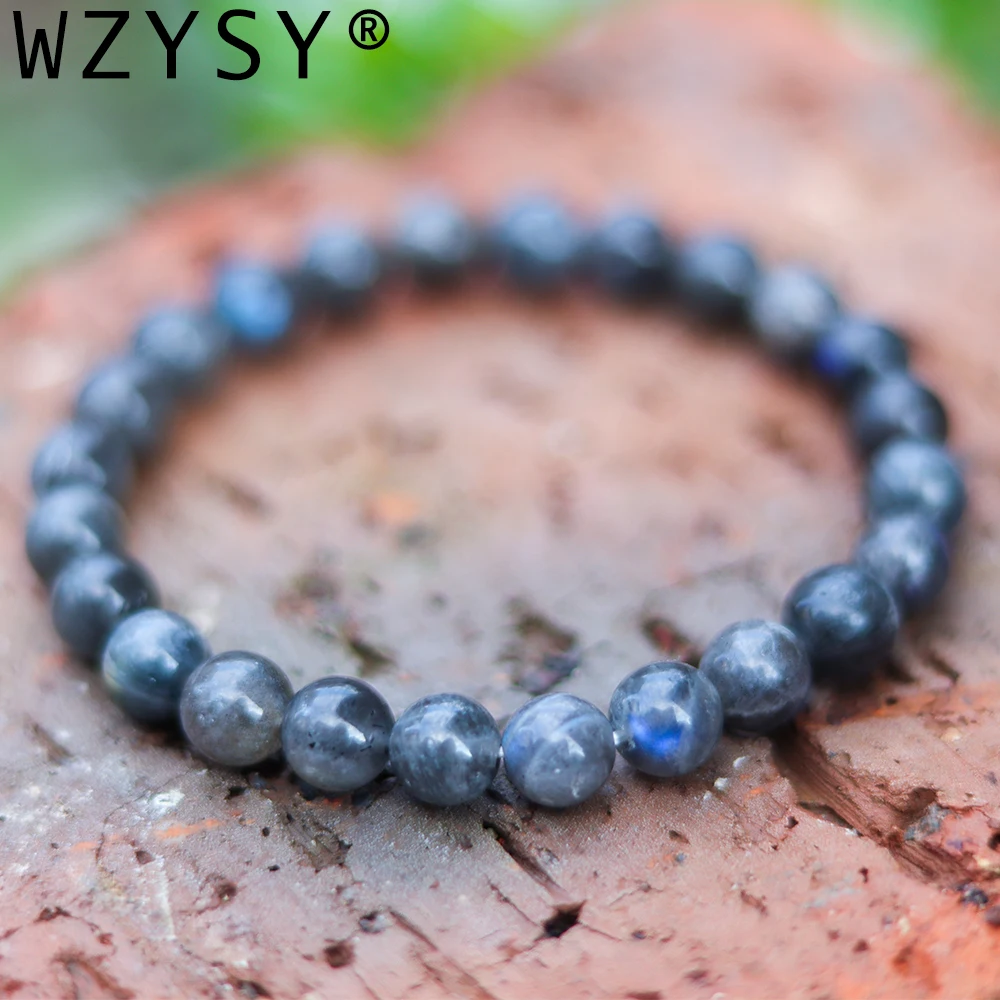 Высокое качество 8 мм Лабрадорит натуральный камень браслет Шарм черный