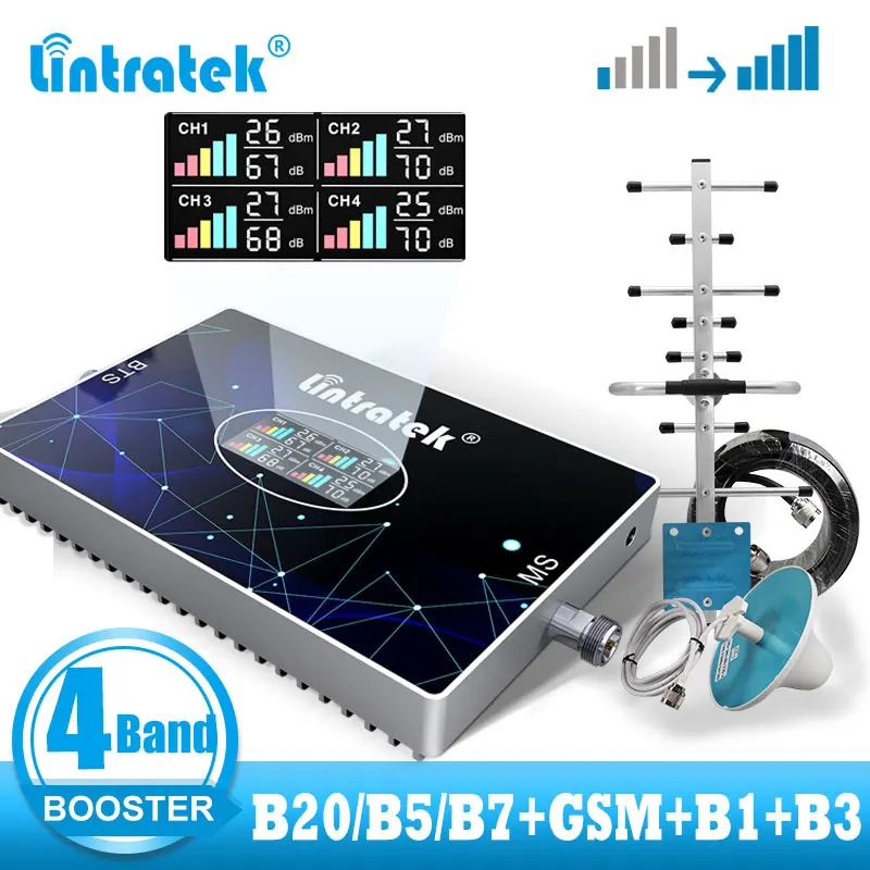 Lintratek B20 2g 3g 4g усилитель сигнала 70 дБ 4 диапазона сотовый телефон Сотовый 800 850 gsm 1800