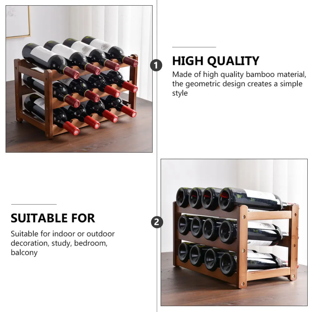 

12 Bottles Wooden Rack Organizer Red Storage Rack for Home Bar Party