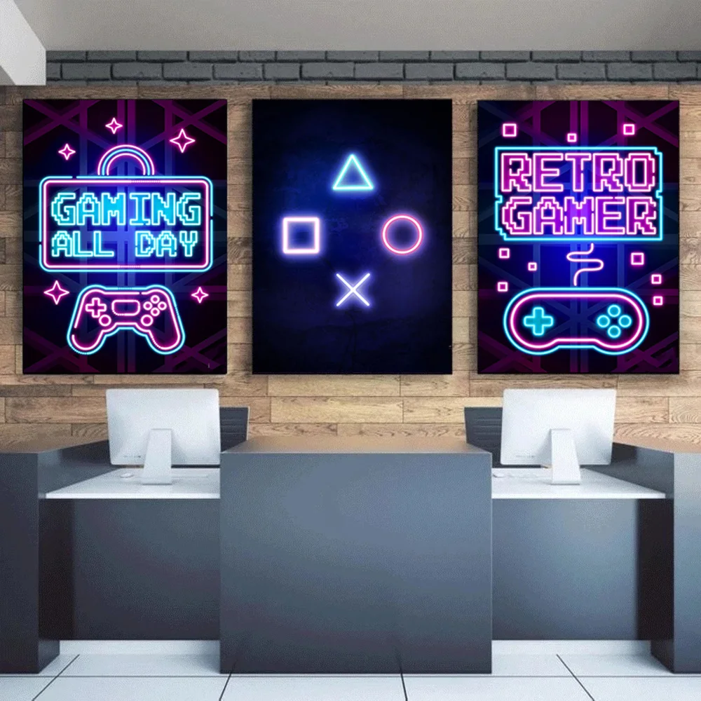 Неоновые Красочные картины на холсте Постер и печать игровой комнаты модульное