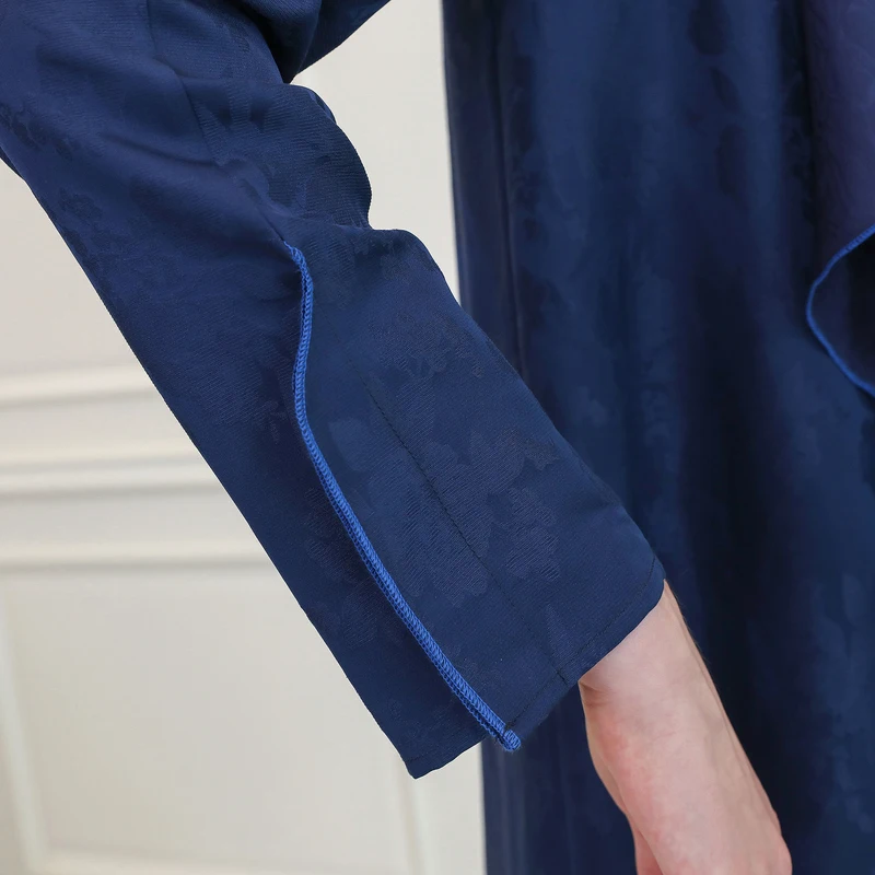 Женский Шелковый тренчкот VOA темно синий Повседневный Кардиган с длинным рукавом