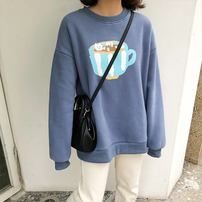 Зимний Женский свитшот пуловер свитшоты в стиле преппи Топ с длинным рукавом без