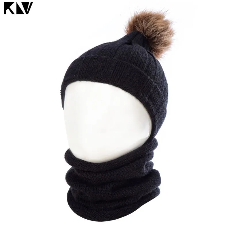 2pcs/set Fashion Newborn Baby Hats Knitted Warm Pom Round Machine Cap Protects Ear Bonnet Winter Caps + Scarf Suits | Детская одежда и