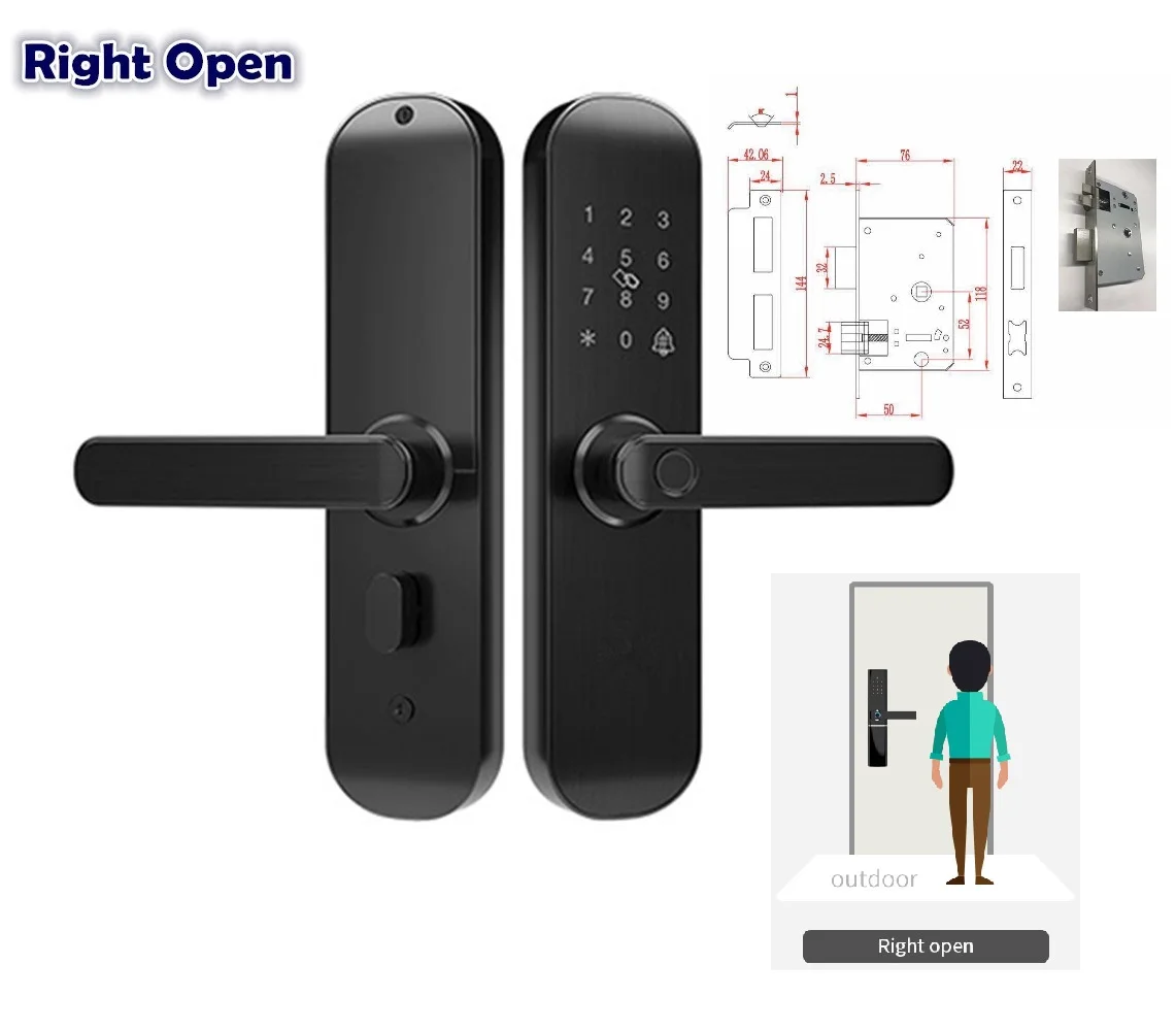 Black(Right Open) Приложение беспроводной wifi Пульт дистанционного управления RFID карты и код разблокировки умный дверной замок с аварийной зарядкой - Цвет: Black(Right Open)