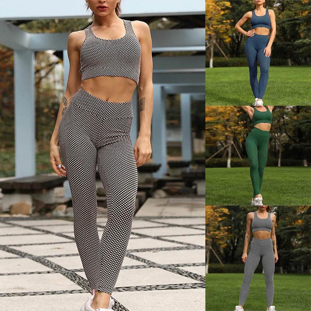 Для женщин с высокой талией для йоги наборы жилет Леггинсы спортивные брюки бега