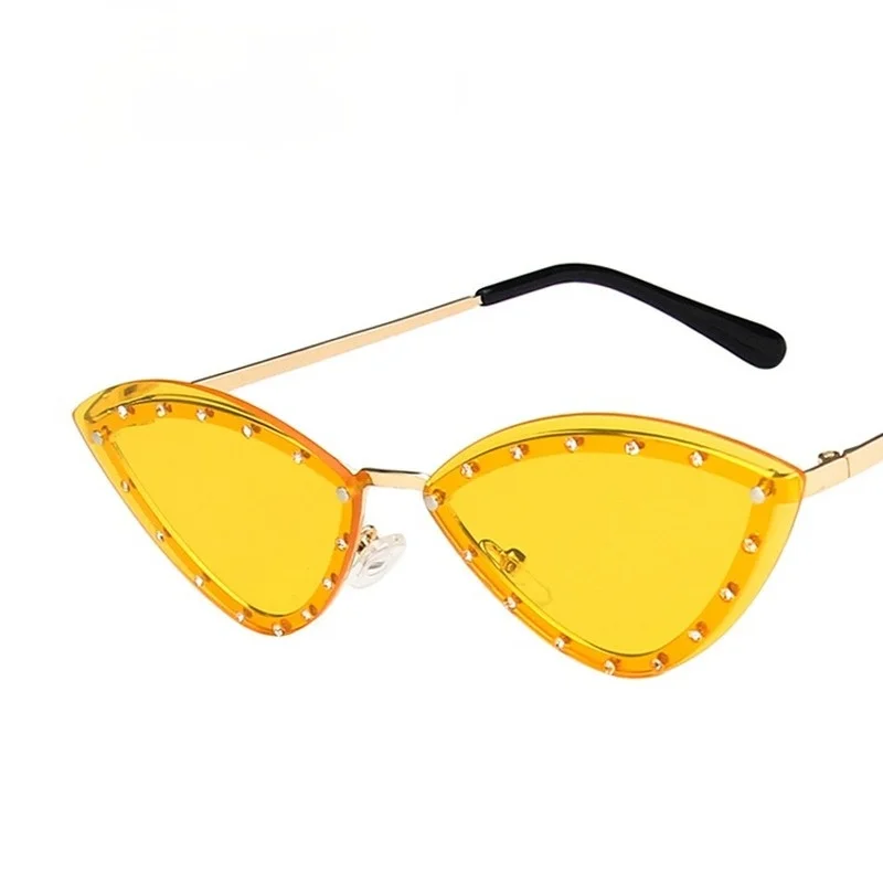 

Imitation Diamond Frameless Triangle Cat Eye Sunglasses 2021 New Trend Fashion Sunglasses Women Colorful Ocean Lens Glasses