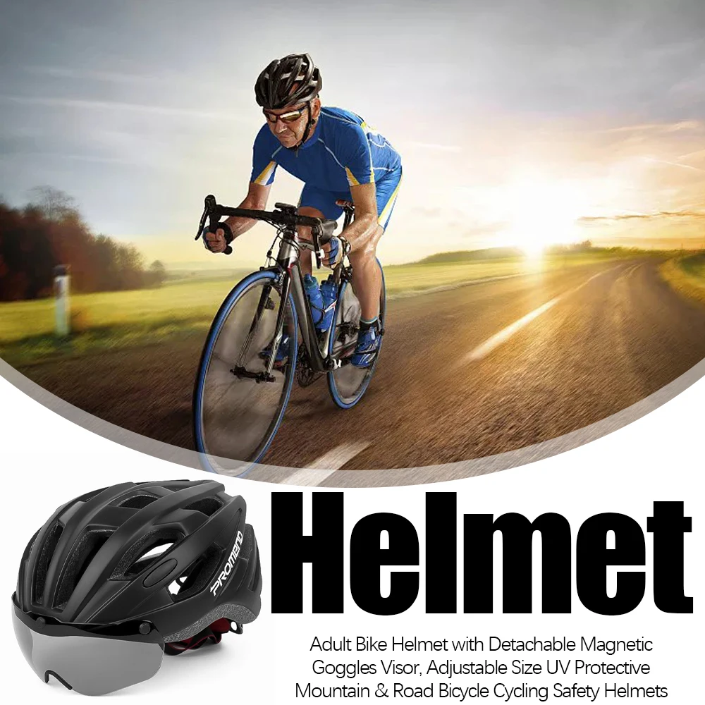 

Adult Bike Helmet with Detachable Magnetic Goggles Visor Adjustable UV Protective Mountain Road Bicycle Cycling Safety Helmets
