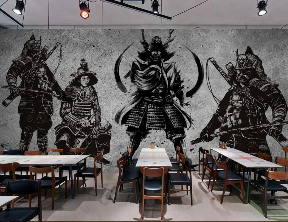Большие обои CJSIR в стиле ретро ручная роспись Самурай цемент стена ресторан