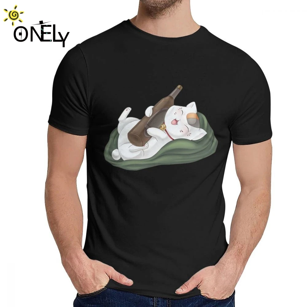

Мужская футболка теплый напиток-Nyanko 100% хлопок Лето круглый вырез горловины Винтаж короткий рукав