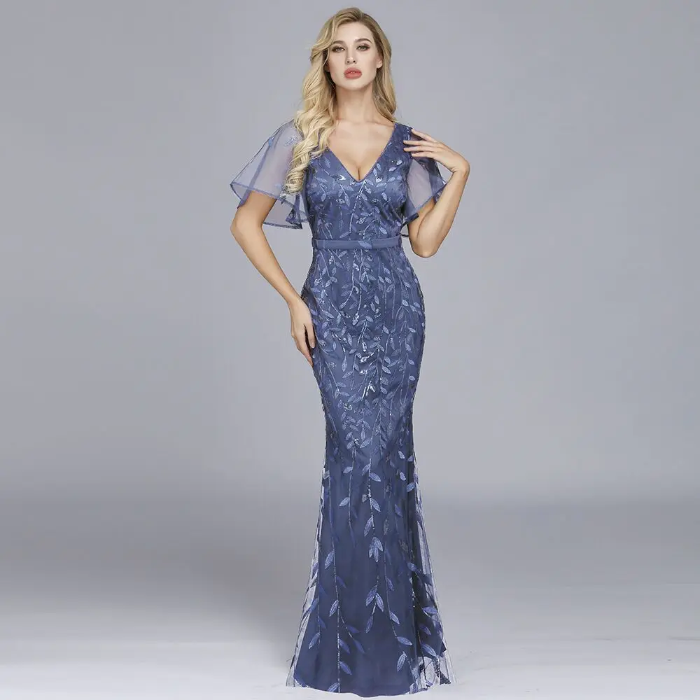 

2021 FENTEFEN Plus Size Evening Party Dresses V neck prom dresses Mermaid Host Costumes robe de soiree vestidos HS-0008