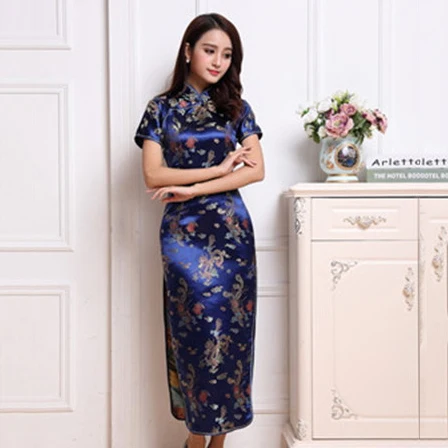 Женское платье-Чонсам с коротким рукавом в винтажном стиле красное трикотажное