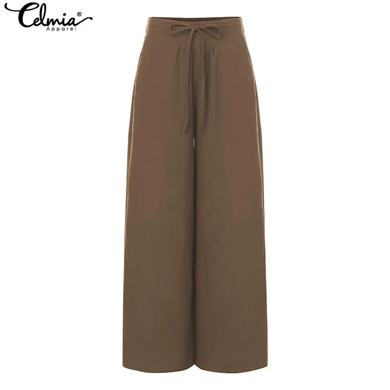 Женские широкие брюки Celmia повседневные свободные длинные палаццо из хлопка и