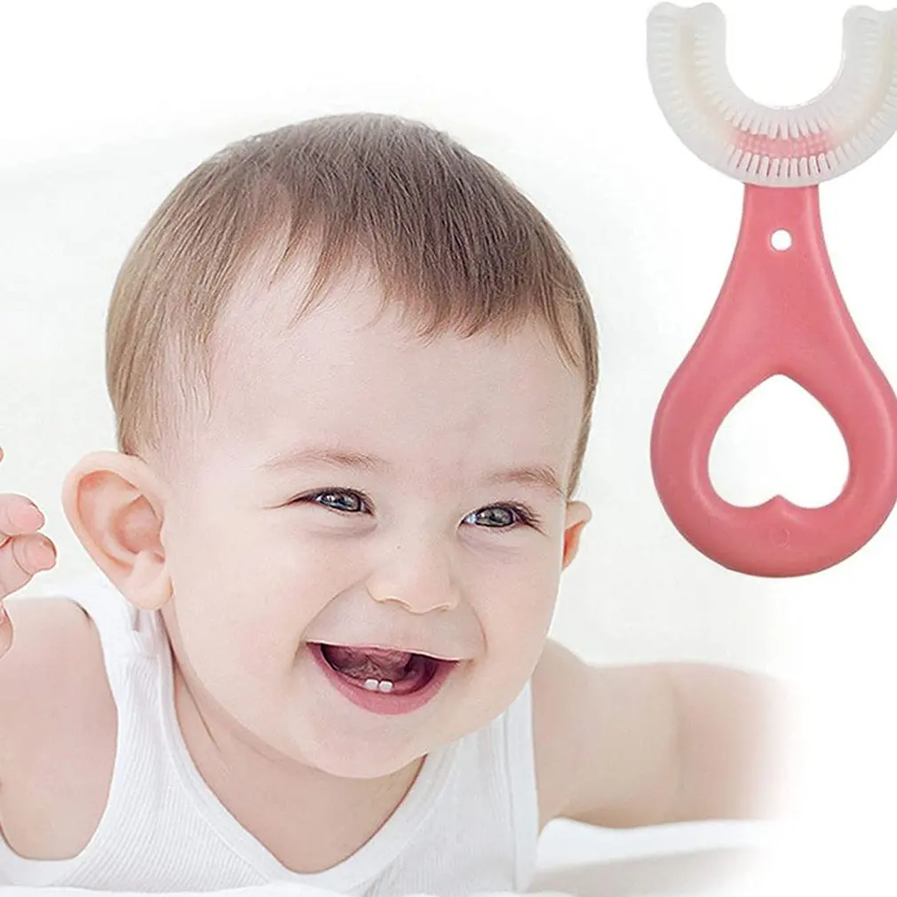 

Kids Toothbrush U-Shape Infant Toothbrush with Handle Silicone Oral Care Cleaning Brush for Toddlers Ages 2-12
