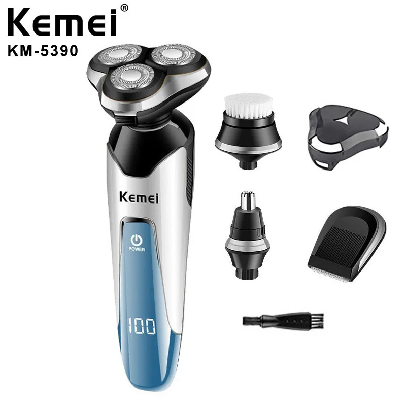 

Kemei 4 in 1 Electric Shaver for Men Rechargeable Rotating Three-blade Whole Body Washing Electric Razor trimmer machine