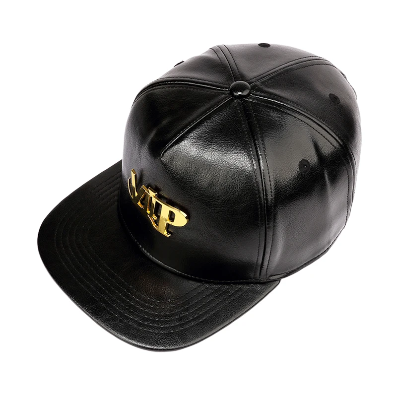 Adult Metal Gold Letter VIP Baseball Caps PU Leather Flat Brimmed Belt Buckle Adjustable Cool Snapback Hip Hop Men Hats Dropship