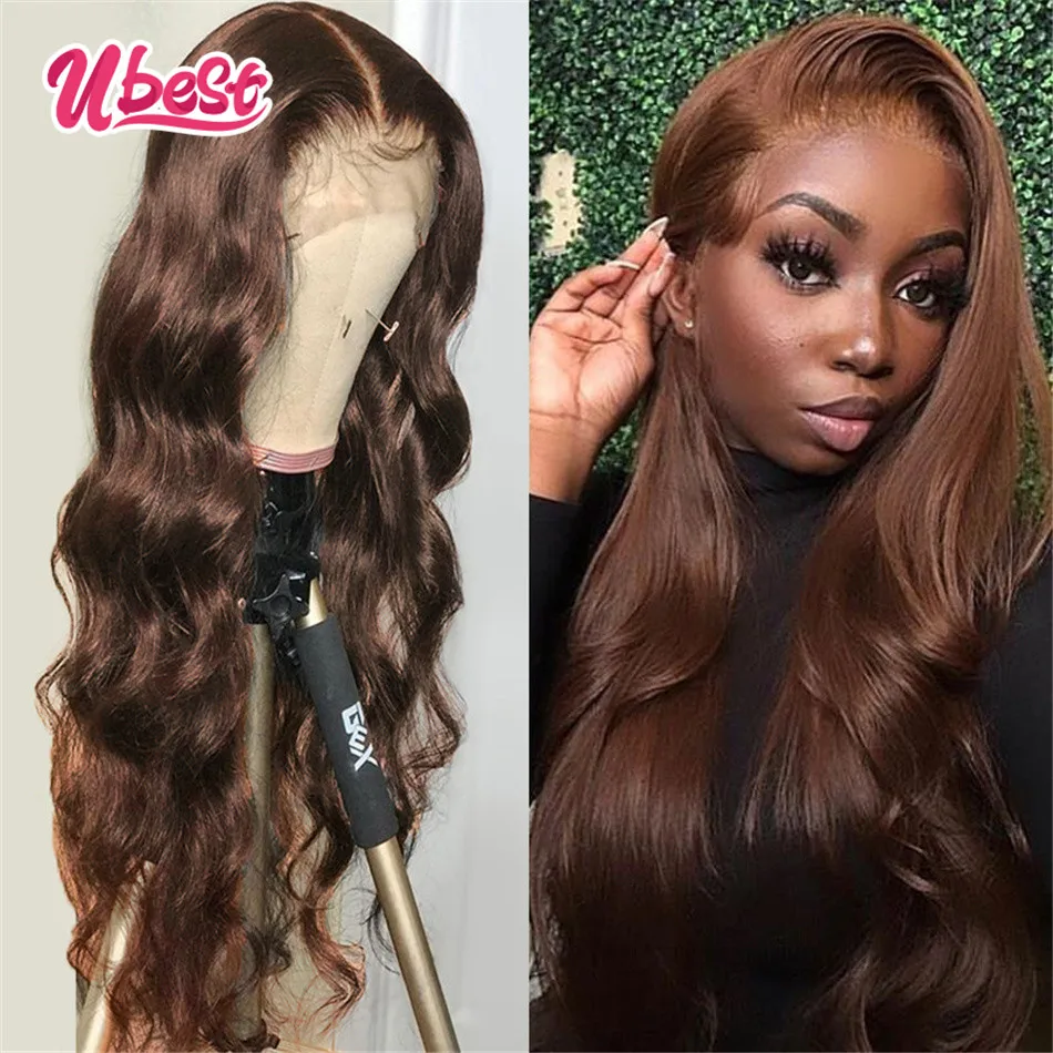 

Brown Body Wave Lace Front Wig Brazilian Virgin Wavy Human Hair Wigs for Women PrePlucked 30 Inch Transparent Lace Frontal Wig