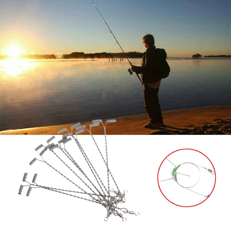 

Y1UC 10Pcs Fishing Wire Arm With Swivel T Shaped Stainless Steel 9/12/15cm Rig Tackle