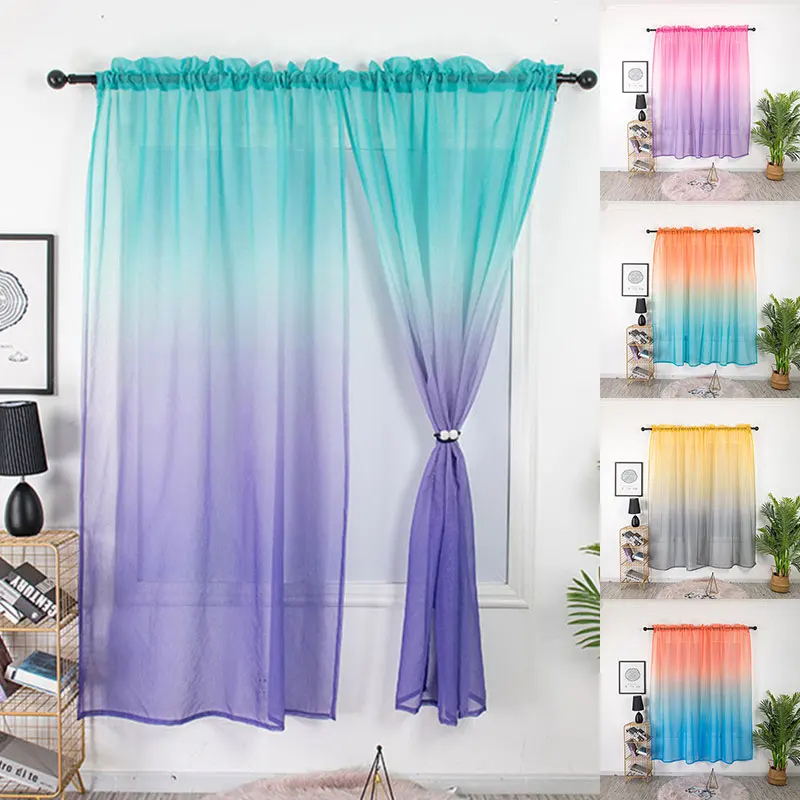 

Fashion Useful Popular Party Decoration Curtain Colorful Rainbow Window Screening Gradient Color Sheer Country Style Curtain