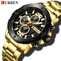 2020 crren new men watch gold luxury brand stainless steel wristwatch chronograph military quartz mens watches relogio masculino