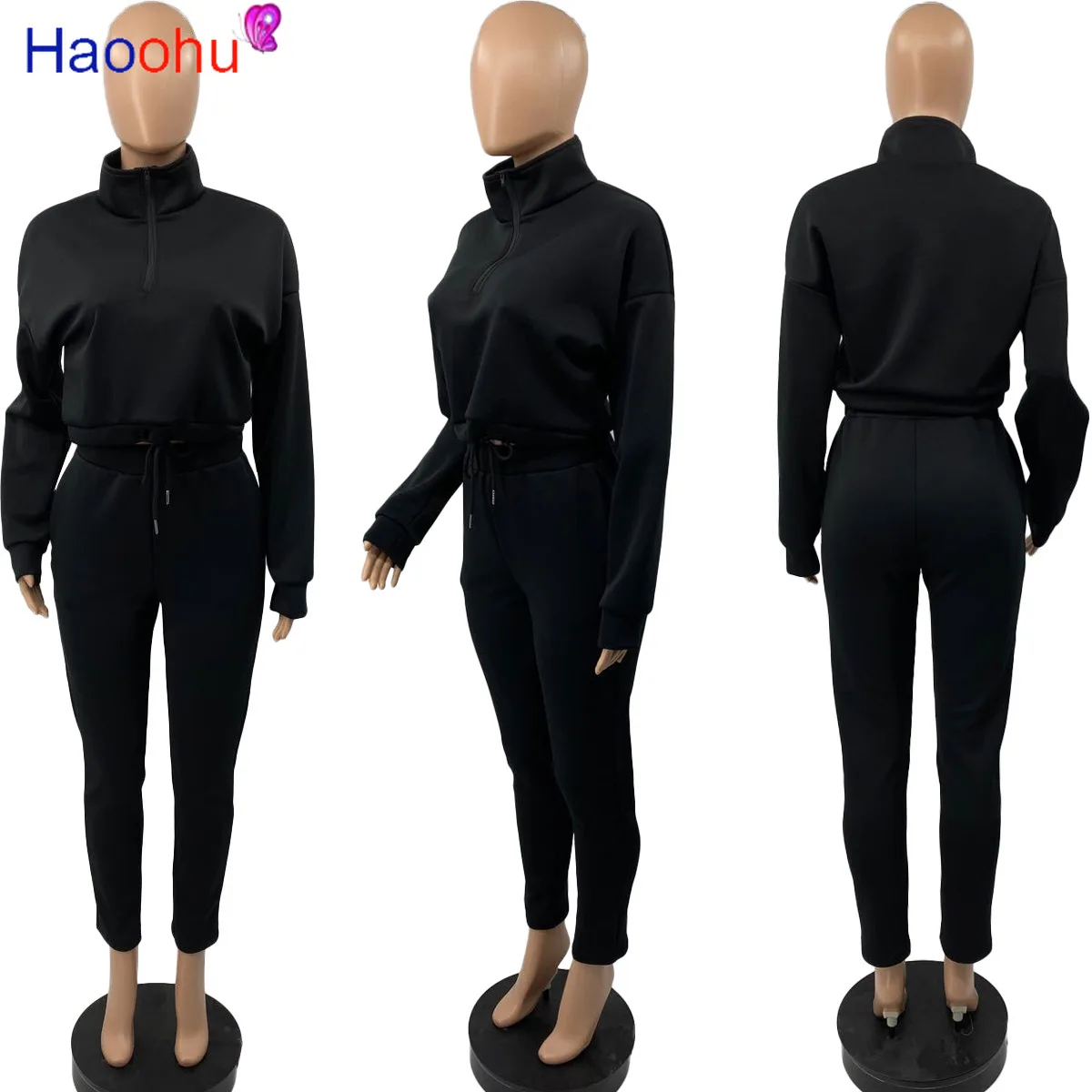 

HAOOHU Winter Two Piece Set Women Long Sleeve Top Sweatshirts Pullover Sweatpants Pants Jogging Femme Skinny Tracksuits