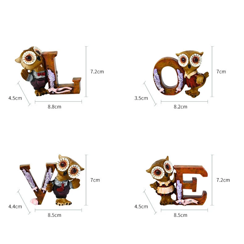 Статуя Совы набор из 4 букв любовь животные искусственная маленькая полимерная