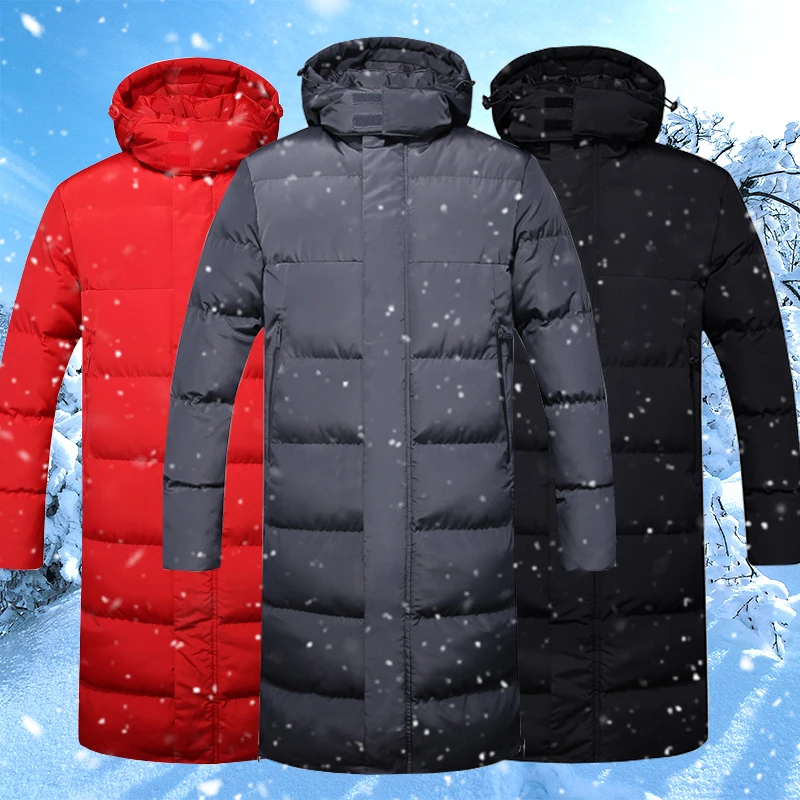 Men's winter long coat Warm Thick Windproof Hooded Jacket Men Parkas Solid color Mountaineering travel Men's clothing