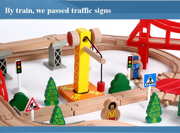 Монтессори, 100 деталей, Elm Rail trafage Scene, маленький паровозик, набор, деревянная дорожка, детская головоломка, сделай сам, сборные строительные блоки, игрушки