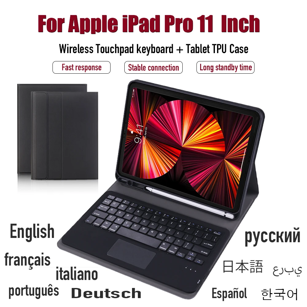 Detachable Wireless Bluetooth Touchpad Keyboard Case For Apple iPad Pro 11 Inch 2021 / 2020 / 2018 Tablet TPU Cover Accessories